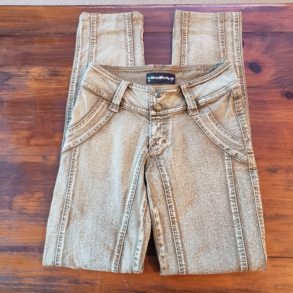 BrazilRoxx acid wash skinny jeans tan brown size 2